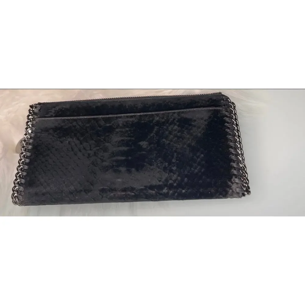 Stella McCartney fallabella black velvet python wallet